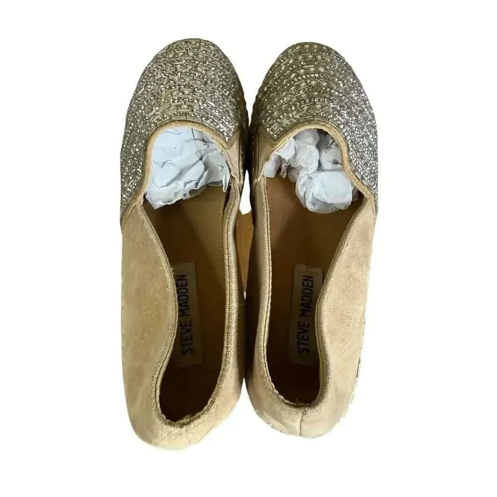 Steve Madden Proud Platform Espadrilles Rhinestone Crystal Slip On Loafers 6.5